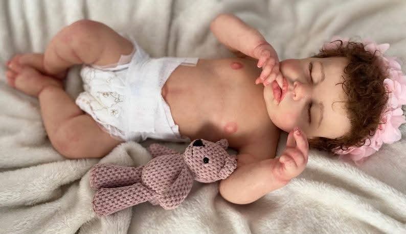 Annabell silicone reborn baby doll curly mohair close up