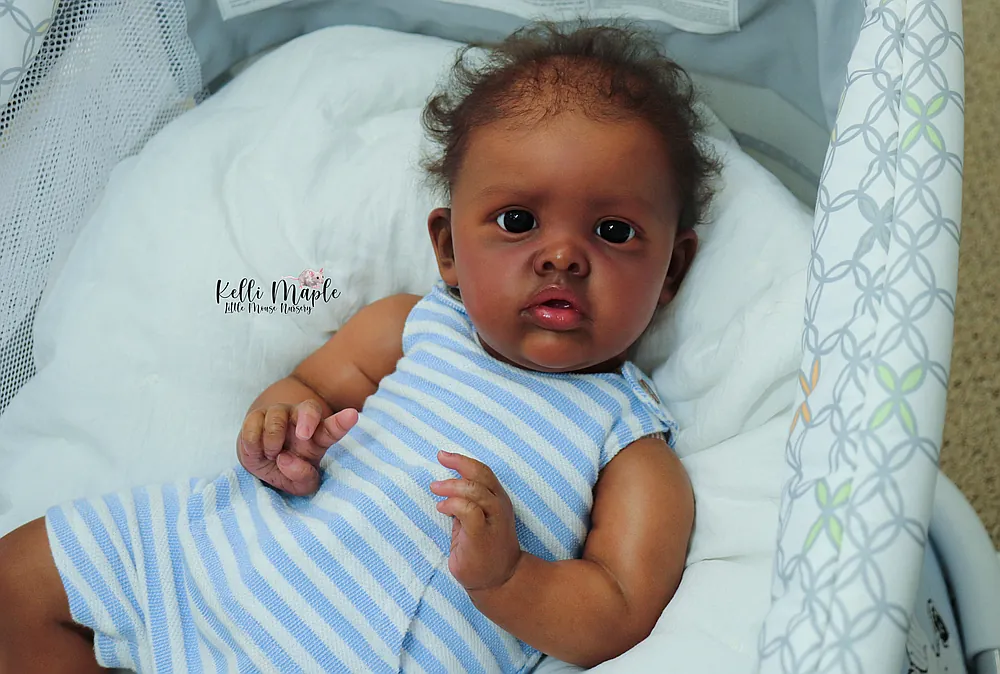 Benjamin reborn baby doll dark brown glass eyes close up